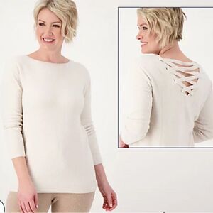 Barefoot Dreams Lace Back Chenille Sweater